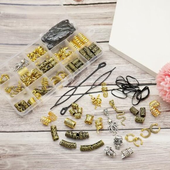 Viking Hair Jewelry Kit Metal Beads Clips Braiding Accessories Unisex DIY main image 6